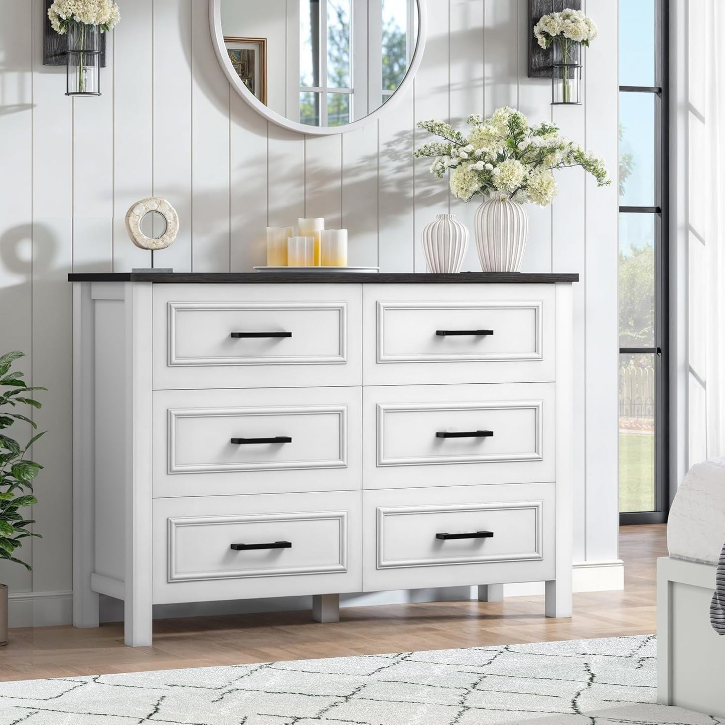 6 Drawer Dresser With Built In Power Outlet White And Black