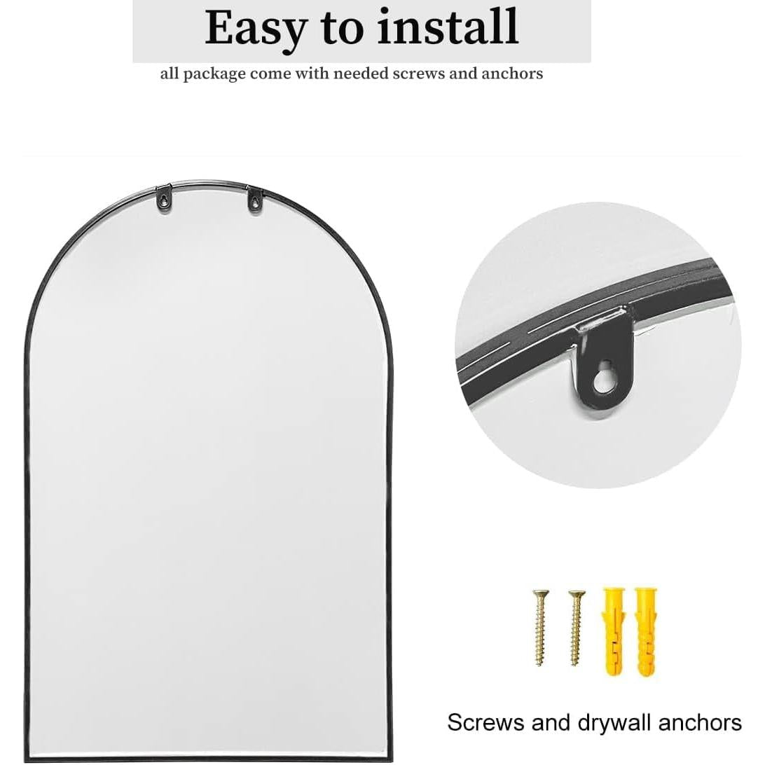 Black Arched Wall Mirror 42x24 Inches With Iron Frame