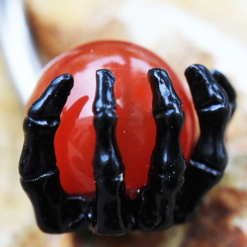 Black PVD Plated Skeleton Hand Holding Crystal Ball Navel Ring